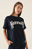 Harvard Patterned Lacivert Kadın T-Shirt