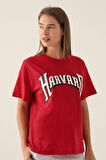 Harvard Patterned Kırmızı Kadın T-Shirt