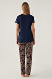 Pierre Cardin Buttoned Lacivert Kadın Kısa Kol Pijama Takımı