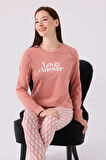 Arnetta Kadın Uzun Kol Pijama Takım AR3072 Retro Pembe