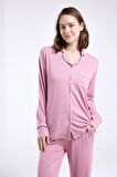 Kadın Pembe Gömlek Pijama Takım