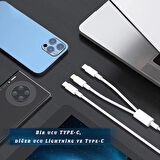 İkisi Bir Arada Çoklu Şarj ve Data Veri Aktarma Kablosu iphone ve Android ile Uyumlu Lightning Type-C 5A 