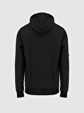 Sloganlı Kapüşonlu Siyah Sweatshırt