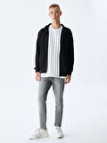 Düz Kapüşonlu Fermuarlı Regular Fit Siyah Sweatshırt