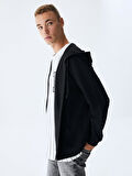 Düz Kapüşonlu Fermuarlı Regular Fit Siyah Sweatshırt