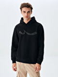 Sıgnlı Kapüşonlu Fermuarsız Regular Fit Siyah Sweatshırt