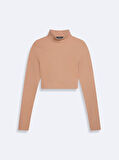 Ince Fitilli Dik Yaka Crop Sweatshırt