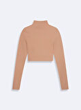 Ince Fitilli Dik Yaka Crop Sweatshırt
