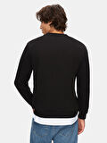Sloganlı Sıfır Yaka Uzun Kollu Regular Fit Siyah Sweatshırt