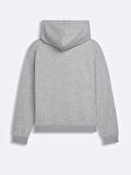 Baskılı Kapüşonlu Fermuarsız Regular Fit Gri Sweatshırt
