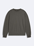 Sloganlı Sıfır Yaka Uzun Kollu Relaxed Fit Gri Sweatshırt
