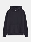 Sloganlı Kapüşonlu Fermuarsız Relaxed Fit Sweatshırt