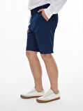 Keten Görünümlü Regular Midi Lacivert Şort