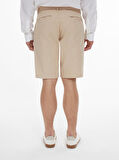 Keten Görünümlü Regular Midi Bej Şort