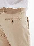 Keten Görünümlü Düz Paça Bej Pantolon