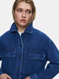 Skyla Önü Cepli Crop Koyu Mavi Jean Ceket