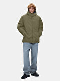 Kapüşonlu Fermuarlı Rüzgarlık Yeşil Mont