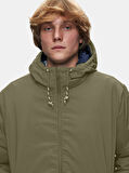 Kapüşonlu Fermuarlı Rüzgarlık Yeşil Mont