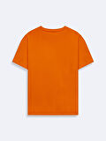 Kısa Kollu Sıfır Yaka Slogan Baskılı Turuncu t-shirt