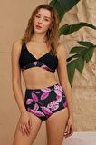 Bikini Takımı Toparlayıcı Yüksek Bel Mor Yapraklar