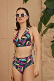 Bikini Takımı Toparlayıcı Siyah Fırça Desenli