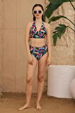 Bikini Takımı Toparlayıcı Siyah Fırça Desenli
