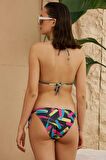Üçgen Bikini Takımı Soft Desenler Siyah Fırça Desen