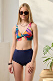 Bikini Takımı Kruvaze Toparlayıcı Lacivert Renk Paletli