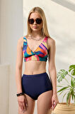 Bikini Takımı Kruvaze Toparlayıcı Lacivert Renk Paletli