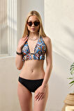 Bikini Takımı Üçgen Bikini Takımı Siyah Etnik Desen