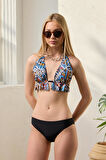 Bikini Takımı Üçgen Bikini Takımı Siyah Etnik Desen