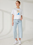 Denim Trip Yuvarlak Yaka Baskılı Ekru Kadın T-Shirt DT10246 Denim Trip Yuvarlak Yaka Re