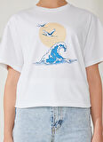 Denim Trip Yuvarlak Yaka Baskılı Ekru Kadın T-Shirt DT10246 Denim Trip Yuvarlak Yaka Re
