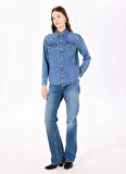 Denim Trip Regular Fit Gömlek Yaka Koyu İndigo Kadın Denim Gömlek DT10902