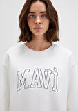Mavi Bisiklet Yaka Ekru Kadın Sweatshırt DMK.M1611192-70057-MAVI LOGO SWEATSHIRT