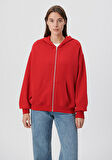 Mavi Fermuarlı Kapüşonlu Kırmızı Basic Sweatshirt 1611775-82054