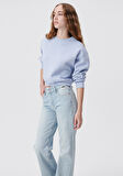 Bisiklet Yaka Mavi Basic Crop Sweatshirt 1611147-85385