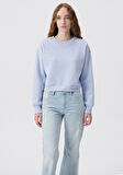 Bisiklet Yaka Mavi Basic Crop Sweatshirt 1611147-85385