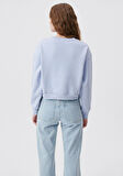 Bisiklet Yaka Mavi Basic Crop Sweatshirt 1611147-85385