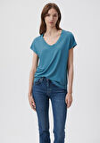 V Yaka Mavi Basic Tişört 167714-70753
