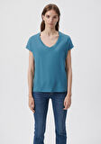 V Yaka Mavi Basic Tişört 167714-70753