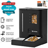 Yasomi DU-F03V SmartPaw+ 2si1 Arada 4L/5L Kapasiteli Pilli/Kablolu Akıllı Otomatik Mama ve Su Kabı (Siyah)