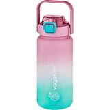 Vagonlife VGN2213-T Pembe-Turkuaz 1500ML Pipetli/pipetsiz Kullanım Çift Renk Softtouch Motivasyon Matarası