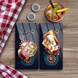 Decovetro Cam Kahve Sofra Sunum Tablası 2'li Set Lacivert Şekil Desenli 30 x 15 cm