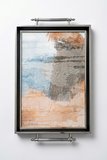 Kulplu Lüks Cam Sunum Tepsisi SİYAH GÜMÜŞ TEPSİ 50X31X4 CM