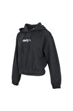 defy's KADIN BASKILI KAPÜŞONLU CROP SWEAT ANTRASİT - M