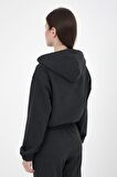 defy's KADIN BASKILI KAPÜŞONLU CROP SWEAT ANTRASİT - M