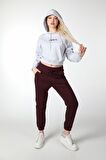 defy's KADIN BASKILI KAPÜŞONLU CROP SWEATSHIRT GRİ - S