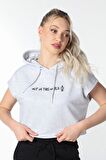 defy's KADIN BASKILI KAPÜŞONLU CROP SWEATSHIRT KAR MELANJ - M