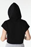 defy's KADIN BASKILI KAPÜŞONLU CROP SWEATSHIRT SİYAH - M